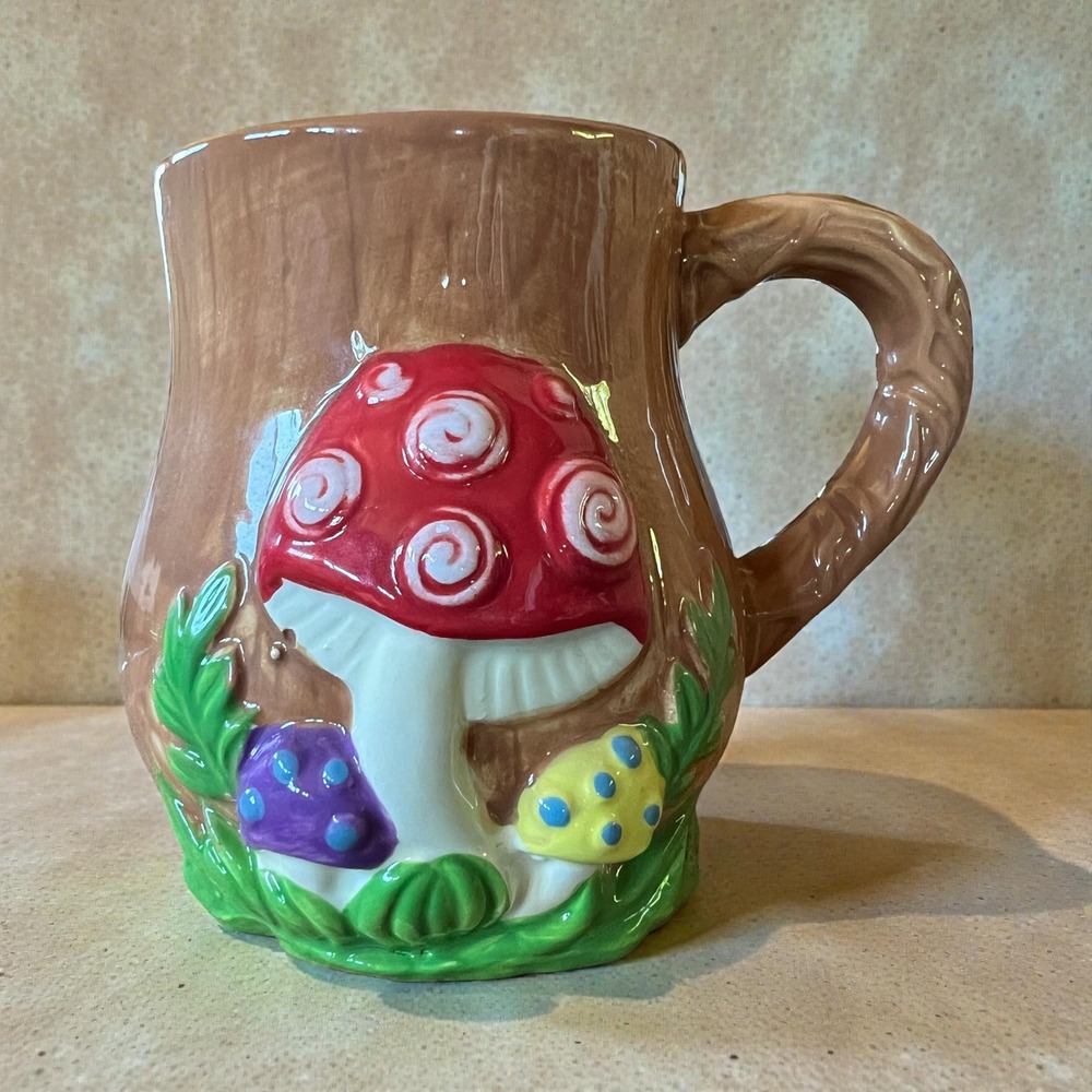 Spencer Gifts Mushroom Ceramic Coffee Mug 3D Relief Woodland Cottagecore‎ Brown